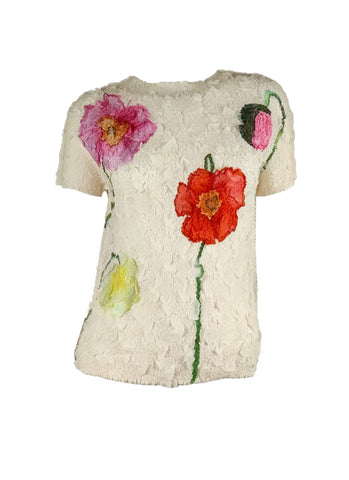 5250002 Floral Wrinkled Pleats Top *Peach