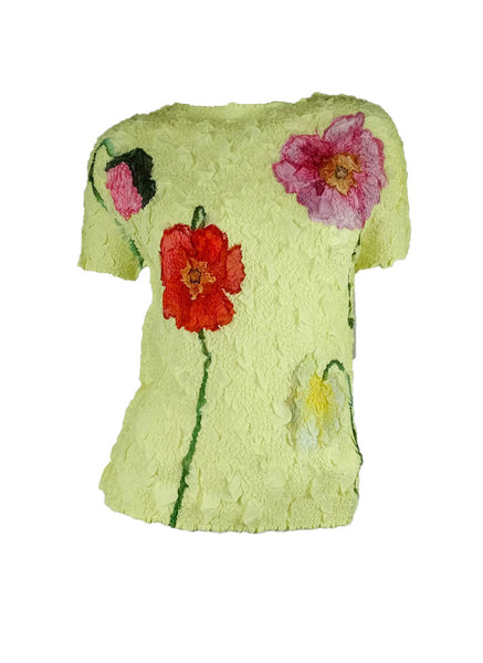 5250002 Floral Wrinkled Pleats Top *Yellow