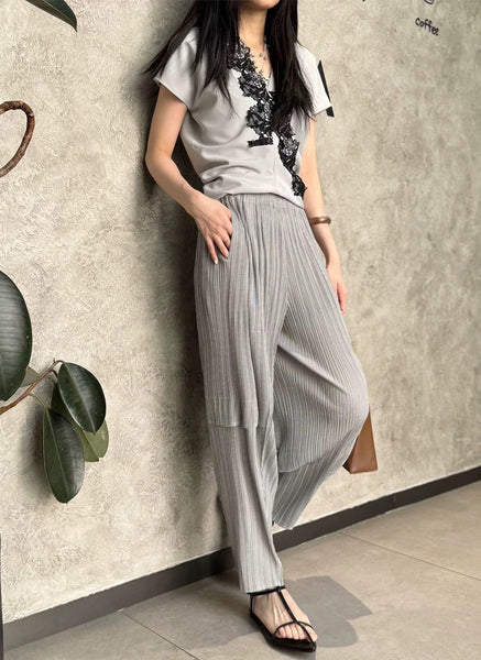 5250003 Slim Pleated Pants *Grey
