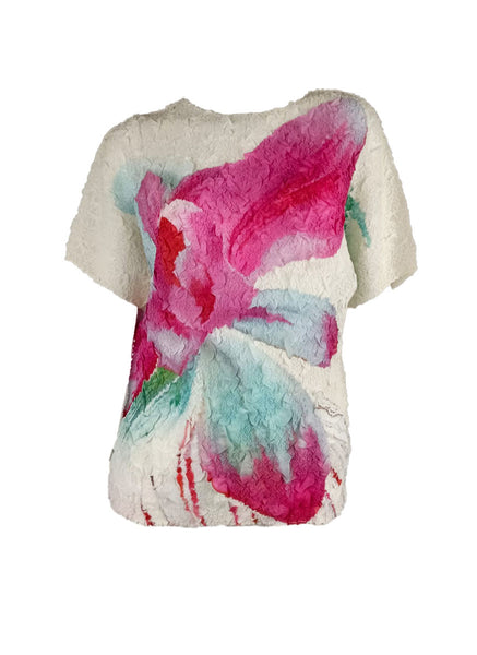 5250005 Floral Wrinkled Pleats Top