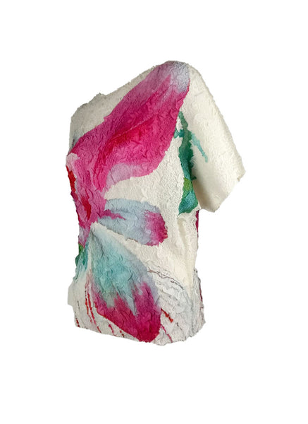 5250005 Floral Wrinkled Pleats Top