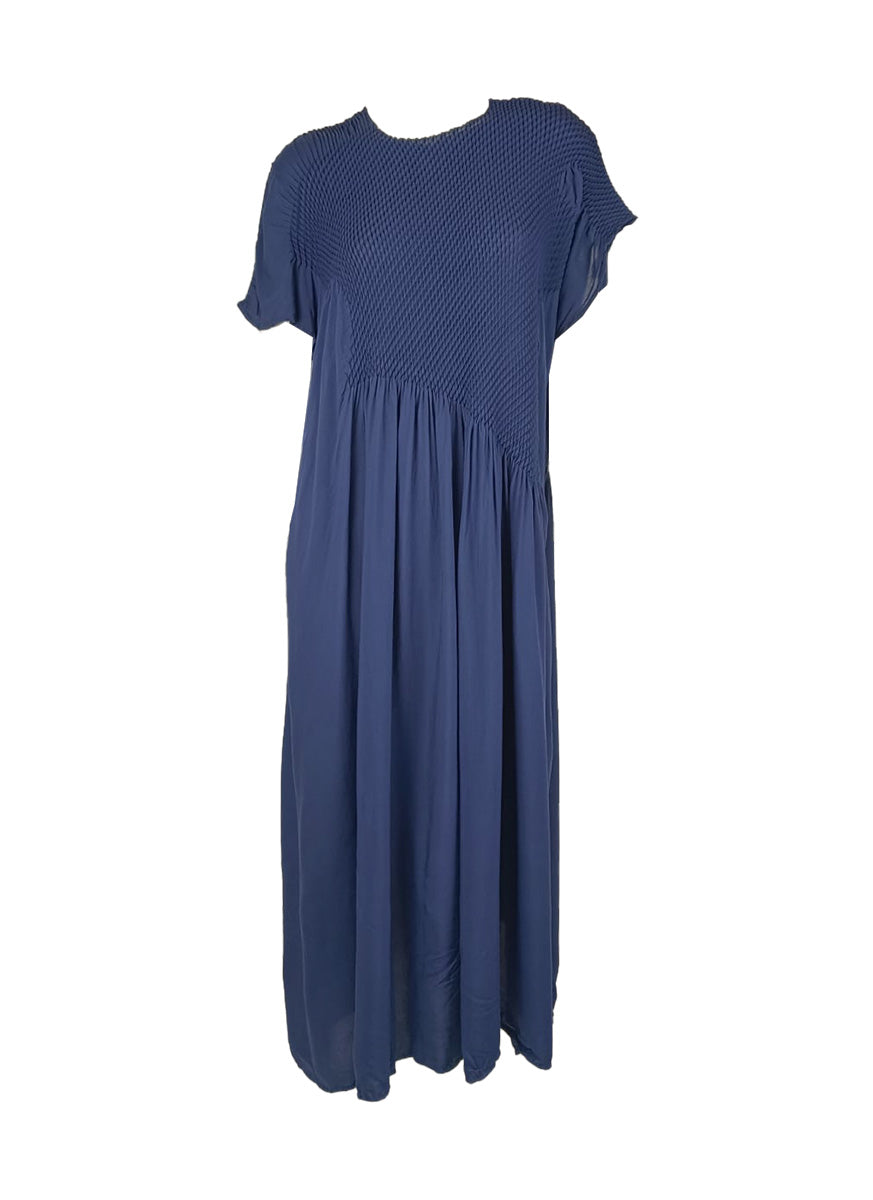 5250008 Combo Pleats Midi Dress *Blue