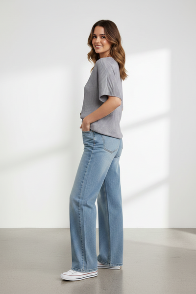 Striped V-neckline Pleats Top