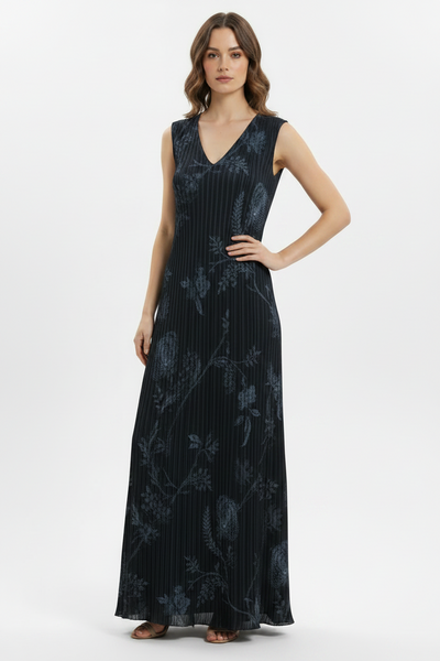 Printed Pattern Maxi Pleated Dress
