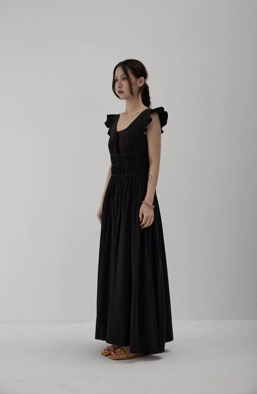 6250005 Ruffled Sleeves Maxi Dress