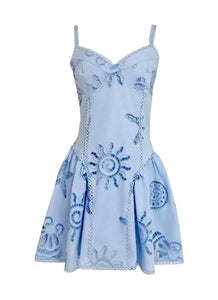 6250006 Embroidered Mini Dress *Blue