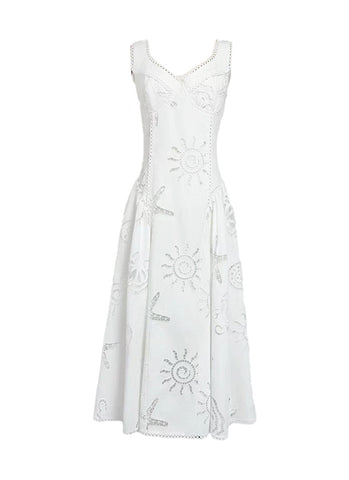 6250007 Embroidered Long Dress *White