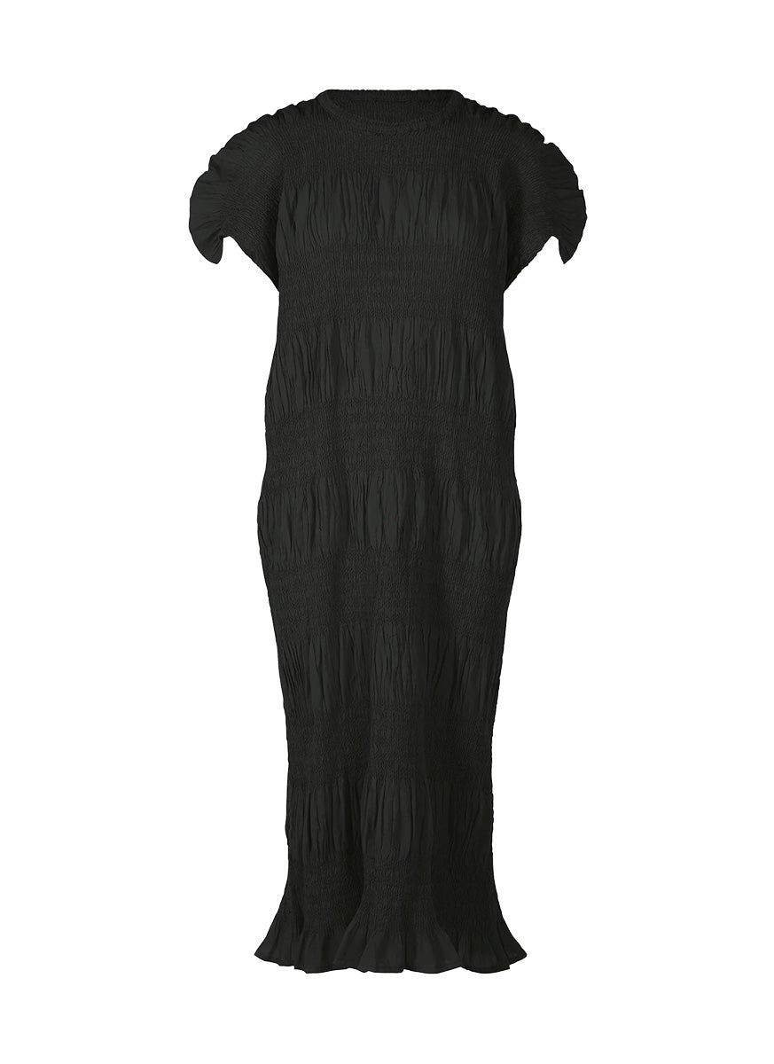 6250012 Shrink Stripe Pleated Long Dress