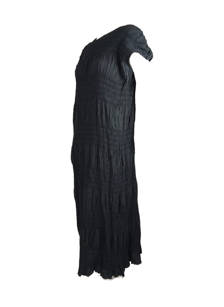 6250012 Shrink Stripe Pleated Long Dress