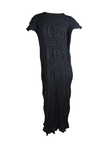6250012 Shrink Stripe Pleated Long Dress
