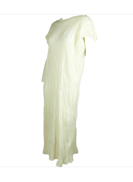 6250012 Shrink Stripe Pleated Long Dress