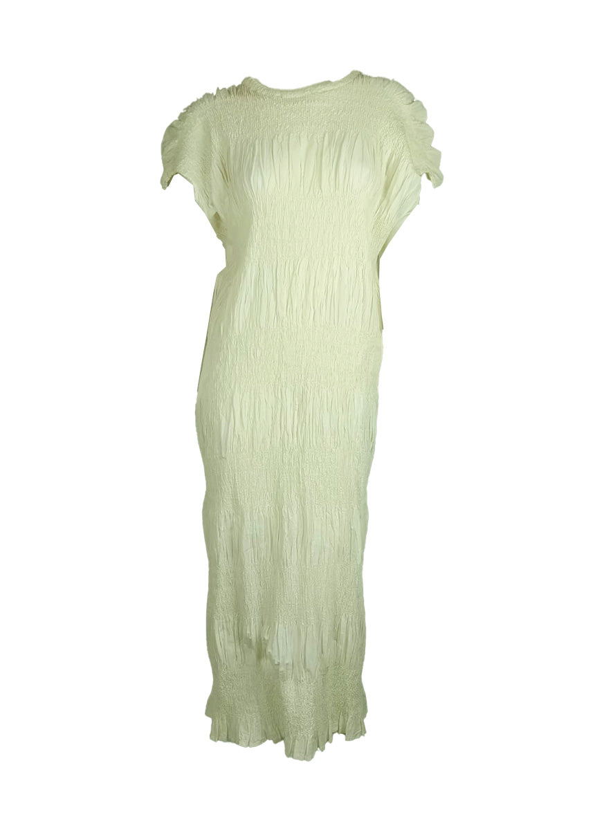 6250012 Shrink Stripe Pleated Long Dress
