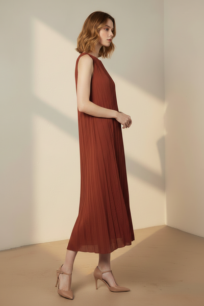 Crumpled Pleated Midi Dress