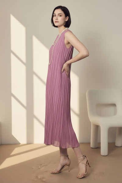 Crumpled Pleated Midi Dress