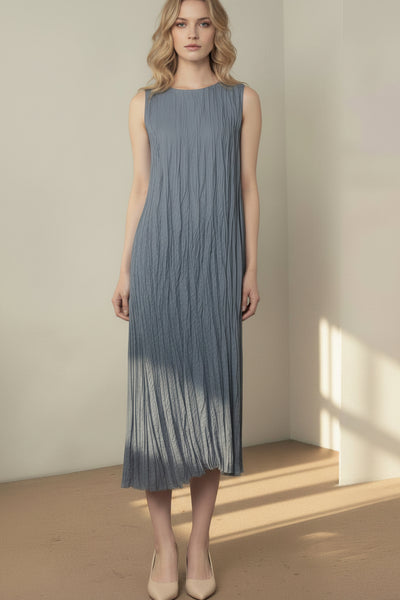 Crumpled Pleated Midi Dress