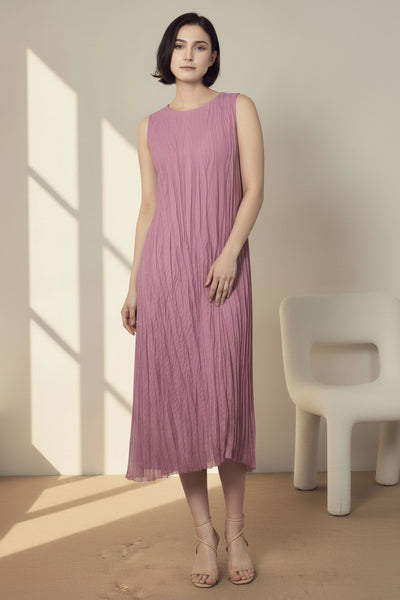 Crumpled Pleated Midi Dress