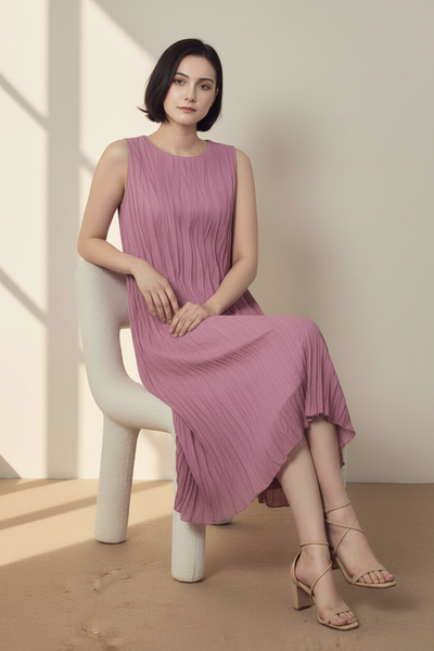 Crumpled Pleated Midi Dress