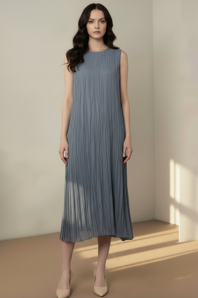 Crumpled Pleated Midi Dress