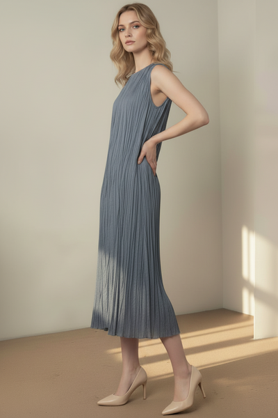 Crumpled Pleated Midi Dress