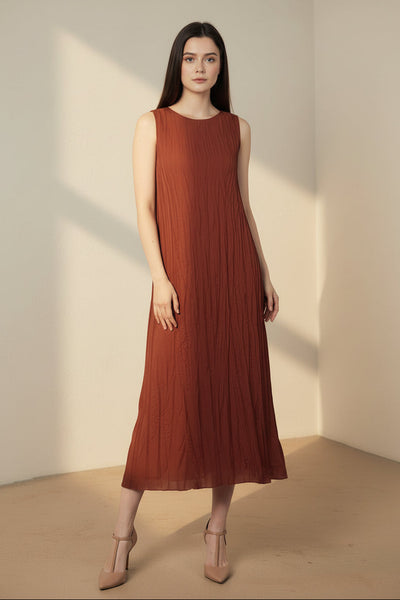 Crumpled Pleated Midi Dress
