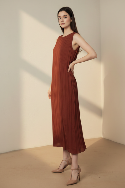 Crumpled Pleated Midi Dress