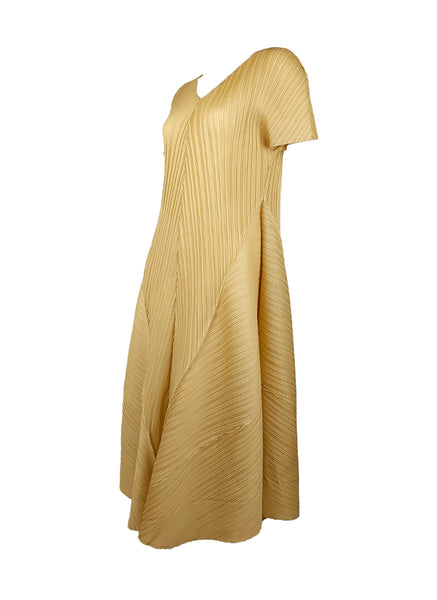 7250002 Puff Sleeves Midi Pleated Dress