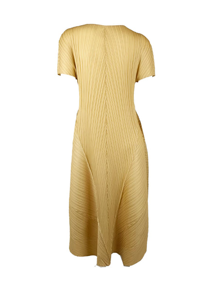 7250002 Puff Sleeves Midi Pleated Dress