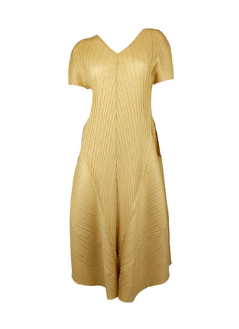 7250002 Puff Sleeves Midi Pleated Dress