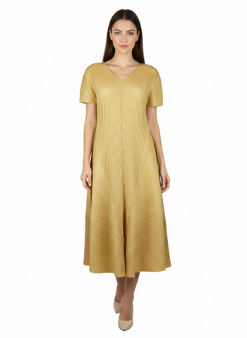 Puff Sleeves Midi Pleated Dress