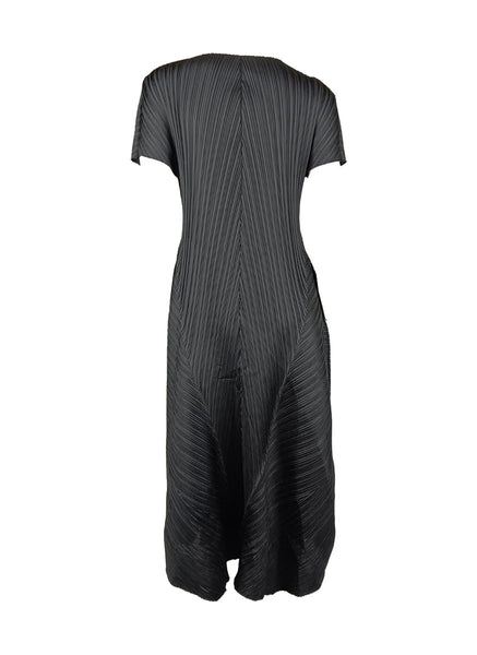 7250002 Puff Sleeves Midi Pleated Dress