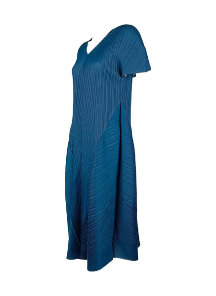 7250002 Puff Sleeves Midi Pleated Dress