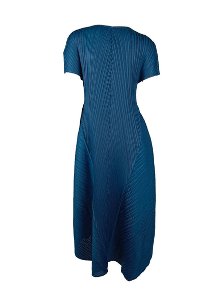 7250002 Puff Sleeves Midi Pleated Dress