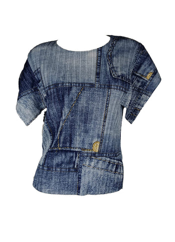 7250008 Denim Blend Pleated Top