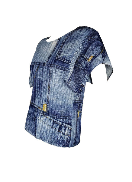 7250008 Denim Blend Pleated Top
