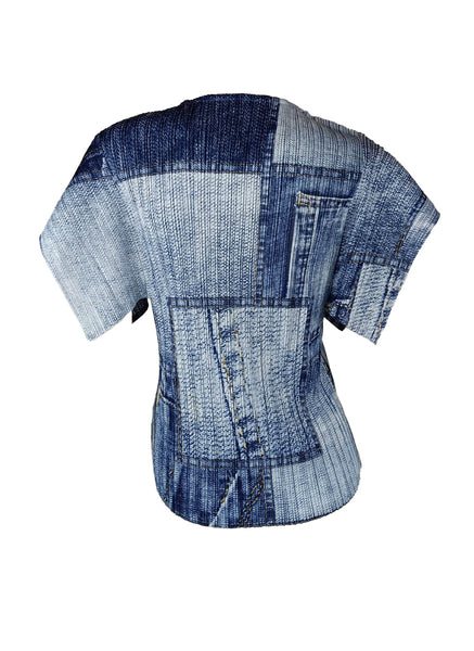 7250008 Denim Blend Pleated Top