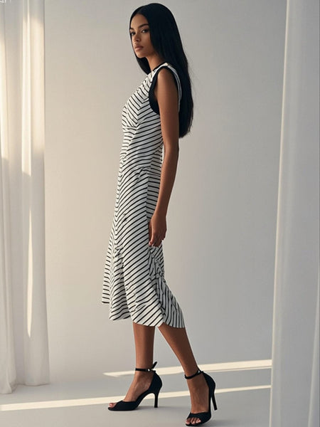 7250022 Asymmetric Cool Classic Midi Dress
