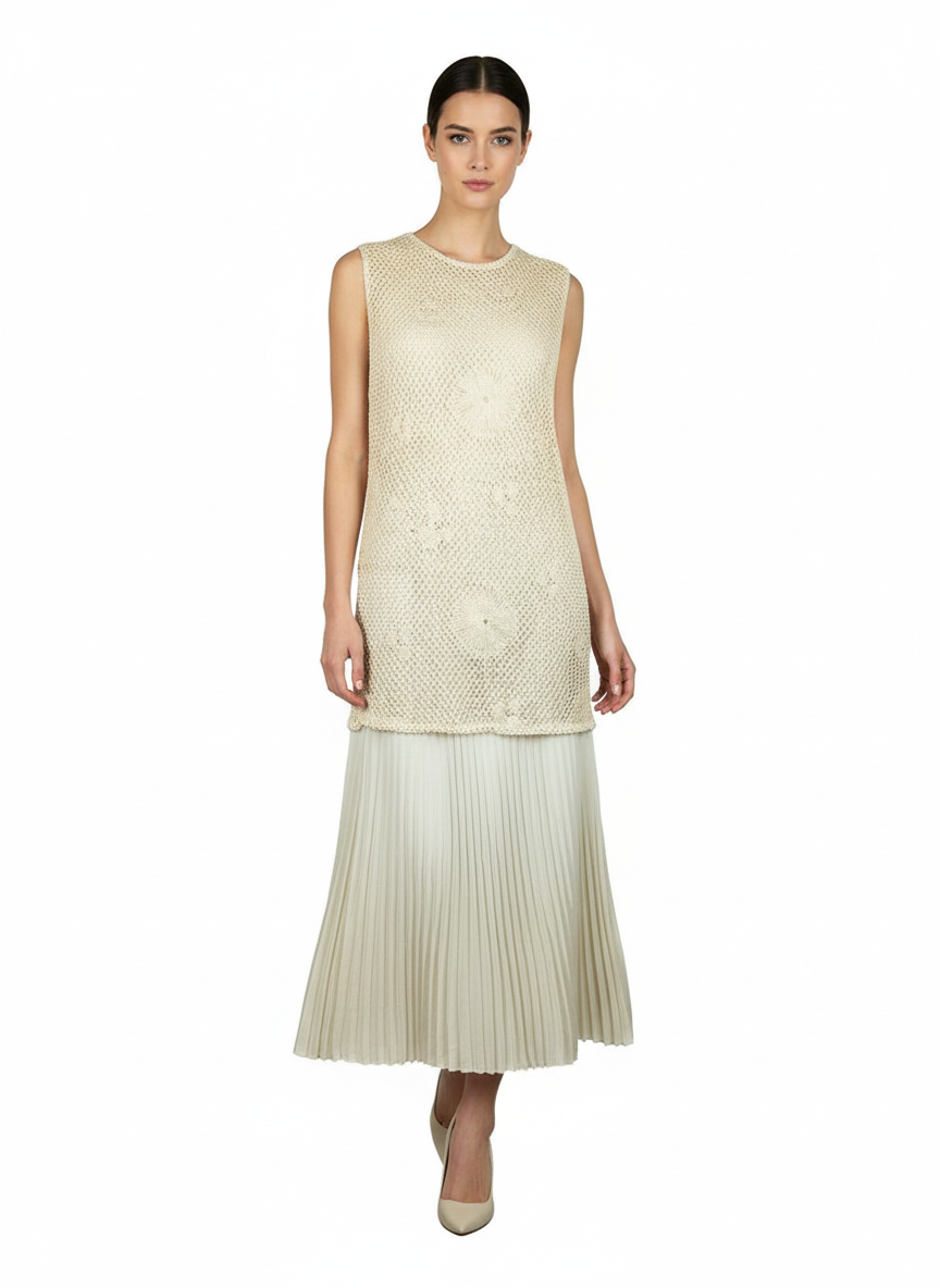 Ivory Mesh Long Dress