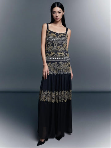 7250025 Embellished Vintage Maxi Dress