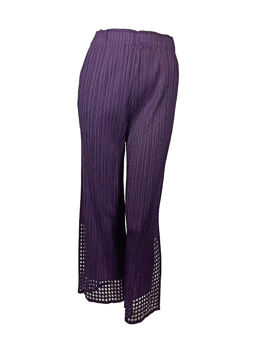 7250026 Pleated Palazzo Pants with Laser-cut Hem