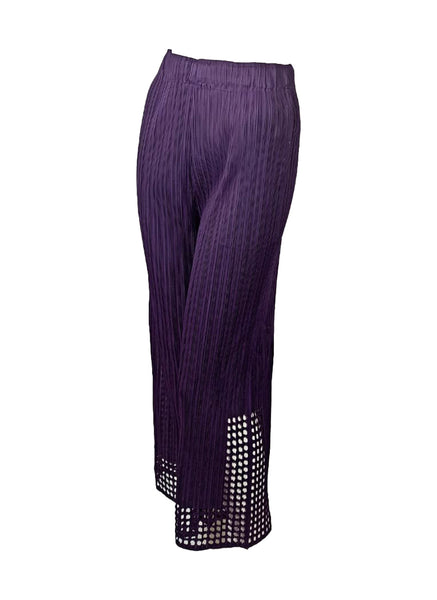7250026 Pleated Palazzo Pants with Laser-cut Hem