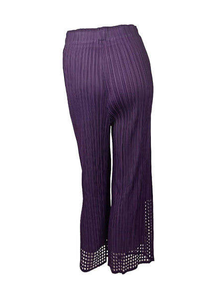 7250026 Pleated Palazzo Pants with Laser-cut Hem