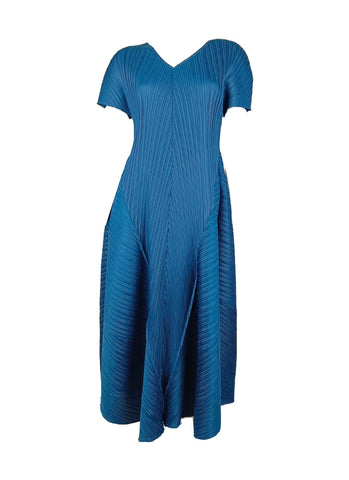 7250002 Puff Sleeves Midi Pleated Dress