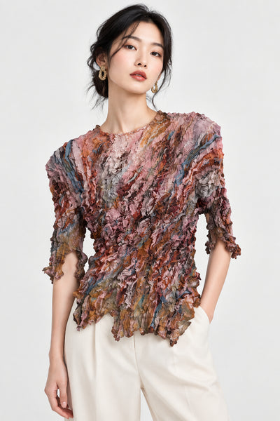 Short Sleeves Floral Crinkled Top