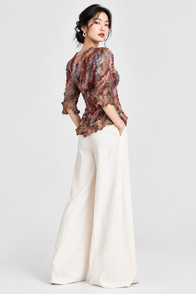 Short Sleeves Floral Crinkled Top