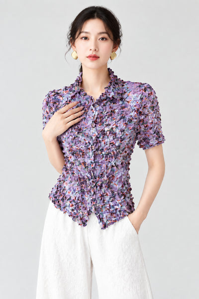 Crinkled Floral Blouse