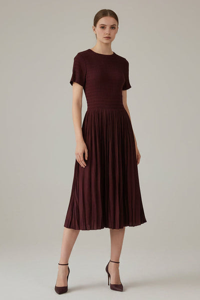 Ribbed Pleats Midi Dress