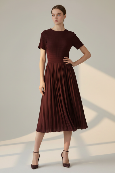 Ribbed Pleats Midi Dress
