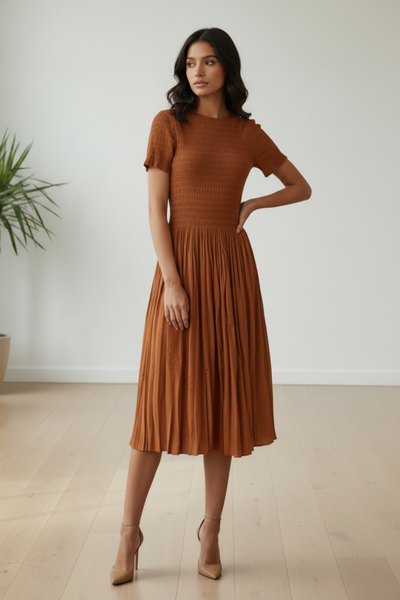 Ribbed Pleats Midi Dress
