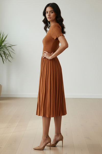 Ribbed Pleats Midi Dress