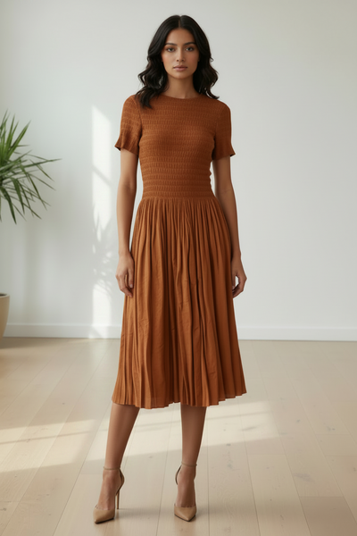 Ribbed Pleats Midi Dress